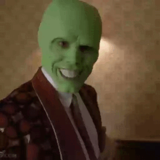 Animated Green Masked Character Grinning GIF Sticker