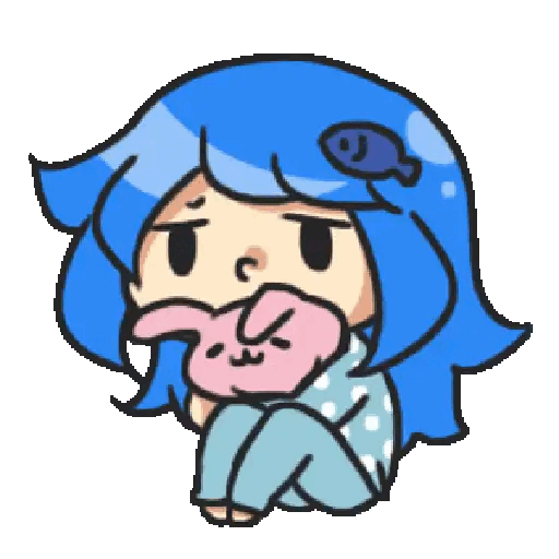 Animated Blue-haired character with plush GIF Sticker