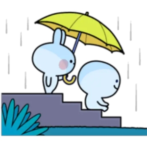 Cute Characters Sharing Umbrella