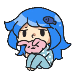 Animated Blue-haired character with plush GIF Sticker