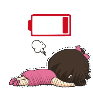 Animated Exhausted Girl with Low Battery GIF Sticker