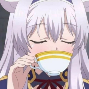 Anime Character Sipping Tea PNG Sticker